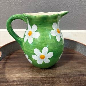 Vintage Porcelain green daisy pitcher by Teleflora